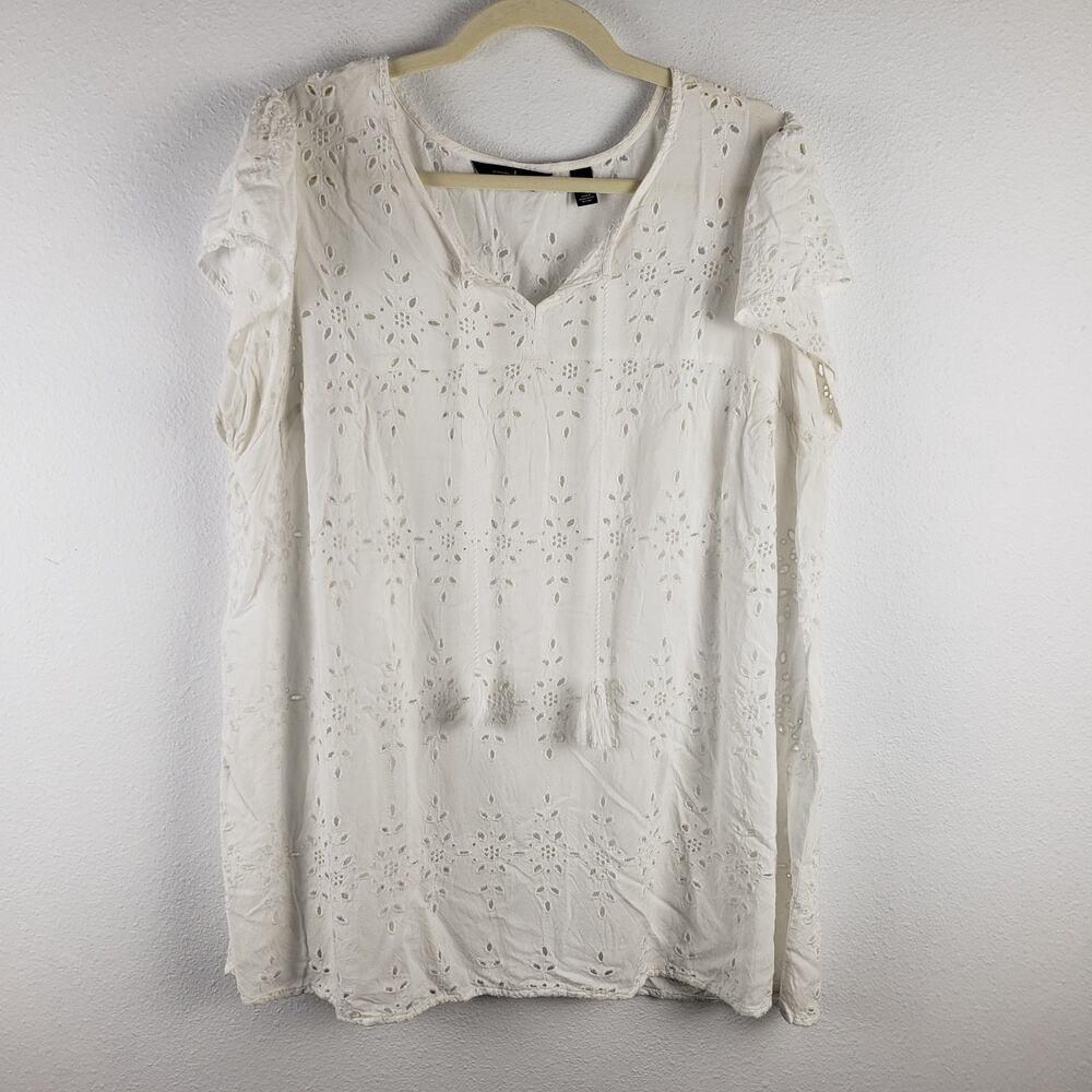 Indigo Plus Women's 1X‎ Eyelet Lace Swimsuit Cover Up White Coastal Resortwear
